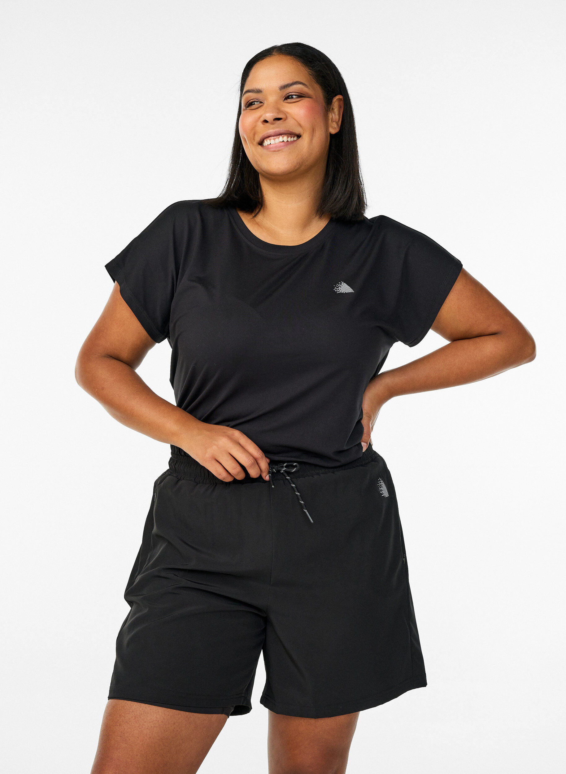 Szorty sportowe z wewnetrznymi szorty i kieszenia na telefon, Czarne, Model