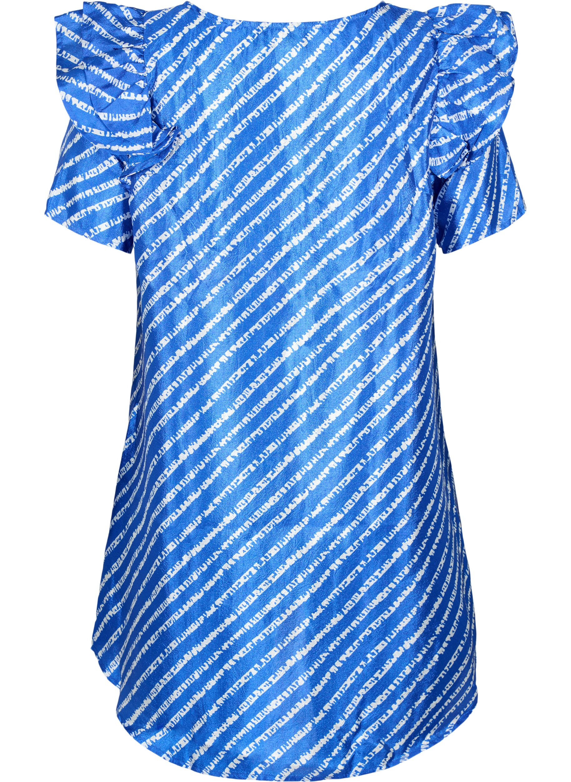 Zizzi Pasiasta tunika z falbankami, S.T.W./White Stripes, Packshot image number 1