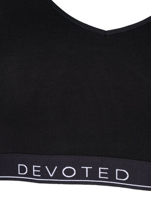 Bawelniany biustonosz z dekoltem w szpic i nadrukowanym tekstem, Black, Packshot image number 2