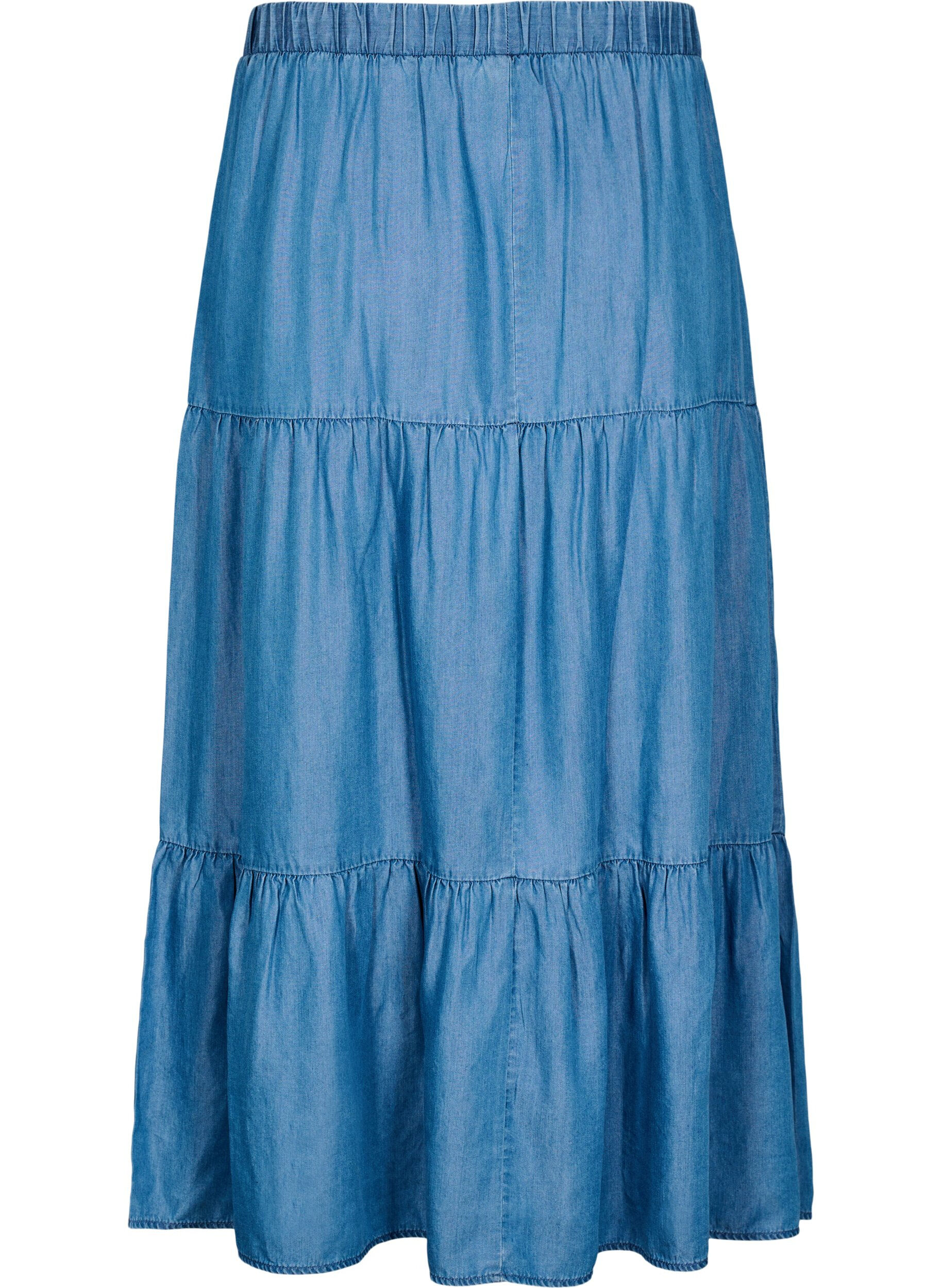 ZizziDzinsowa sp&oacute;dnica maxi z falbankami, Niebieskie, Packshot image number 1