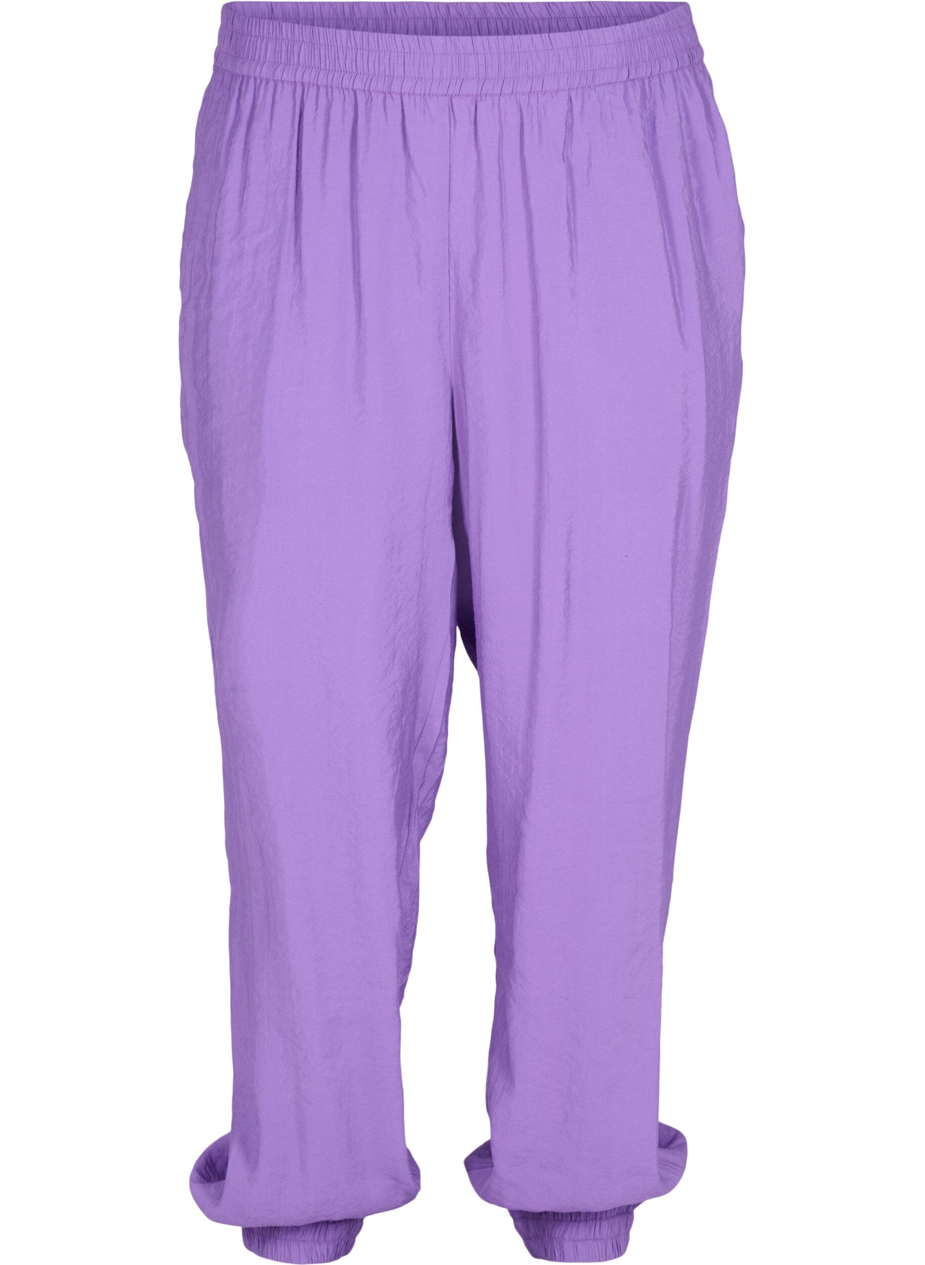 Zizzi Loose viscose blend trousers with elastic trim, Royal Lilac, Packshot image number 0