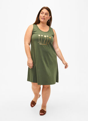 Trapezowa sukienka z bawelny bez rekawów, Thyme W. Palm trees, Model image number 2