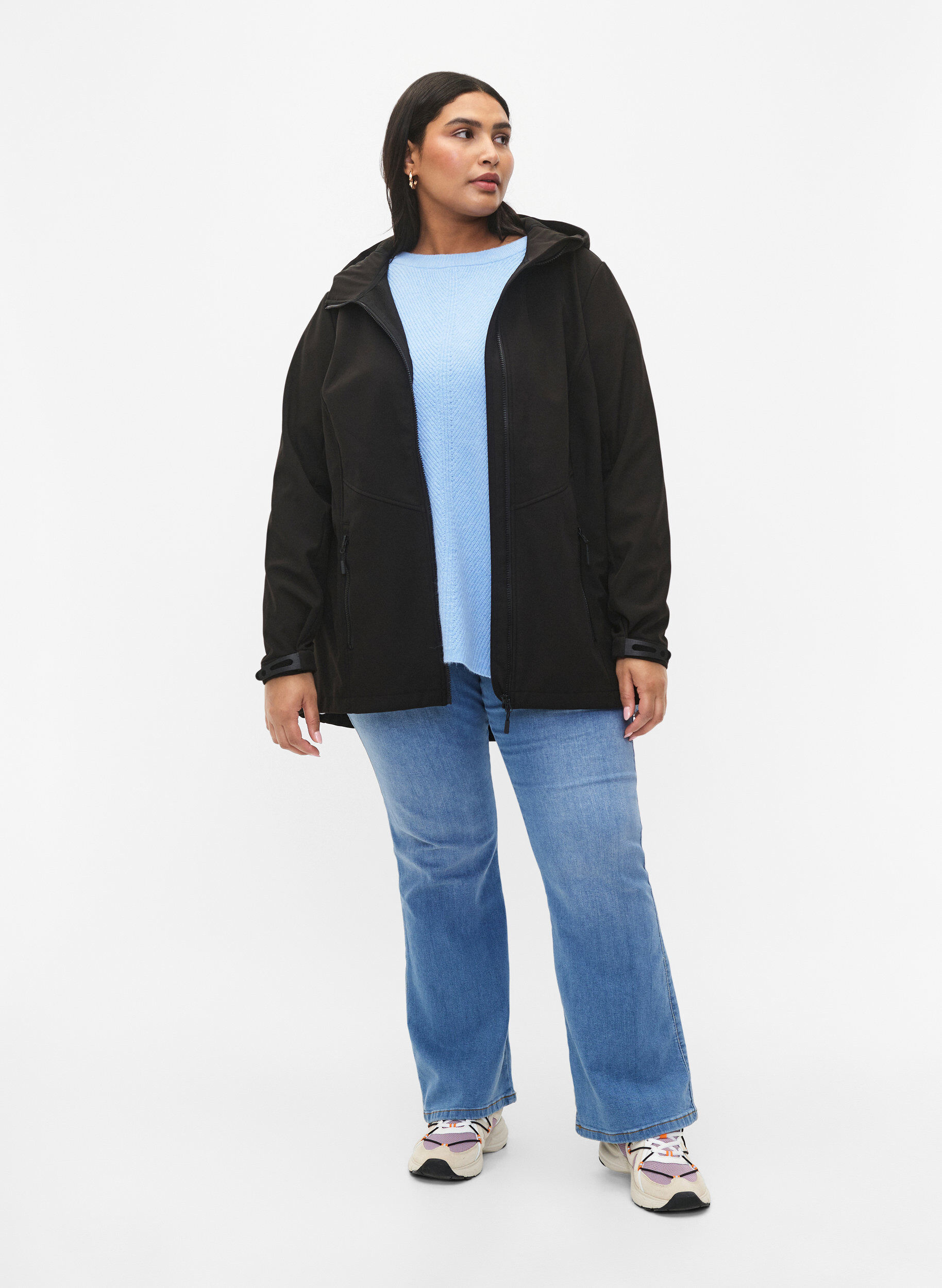 Zizzi Kr&oacute;tka kurtka softshell z kieszeniami, Black, Model image number 3