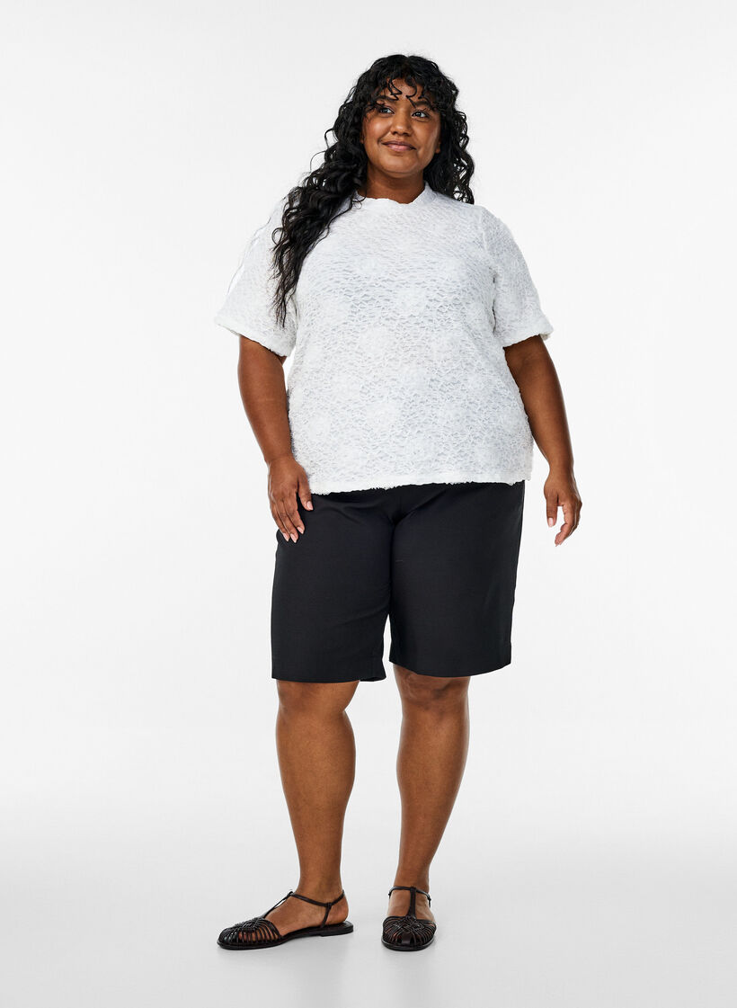 Bluzka z kwiatami 3D i krótkimi rekawami, Biały, Model image number 1