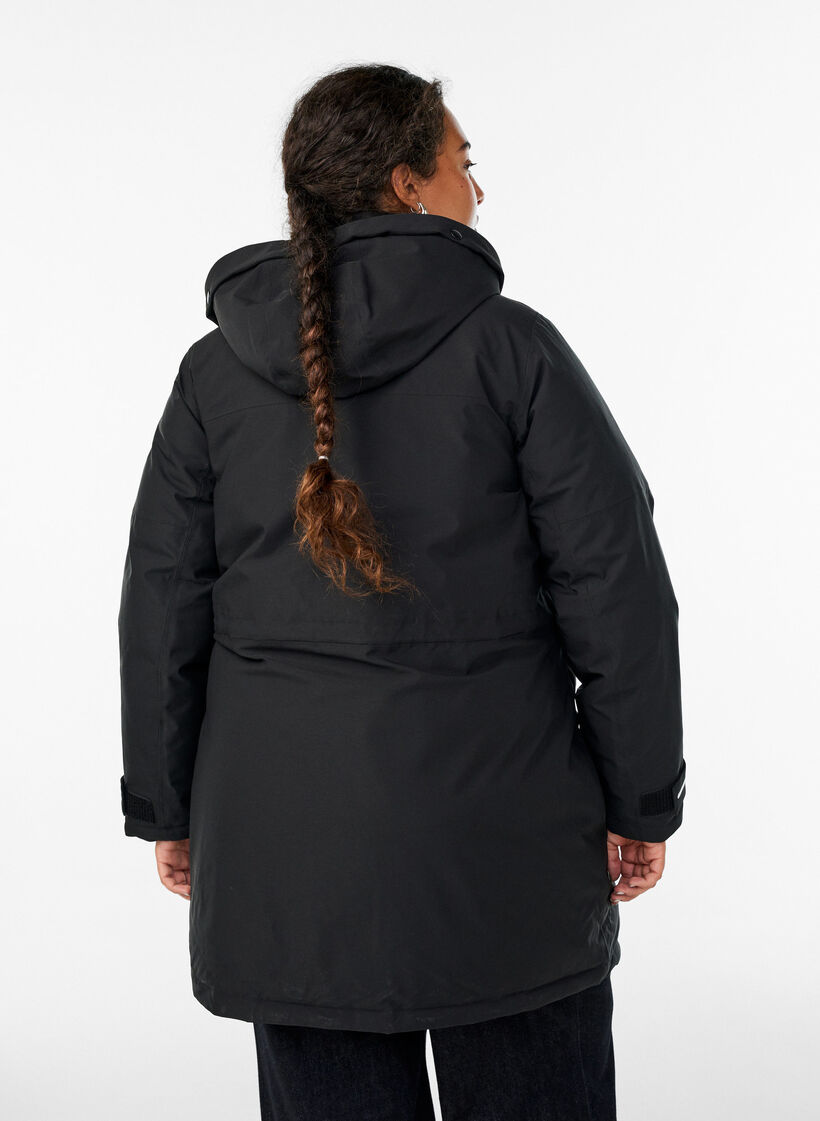Hydrofobowa parka z kapturem i funkcjonalnymi detalami, Czarne, Model image number 2