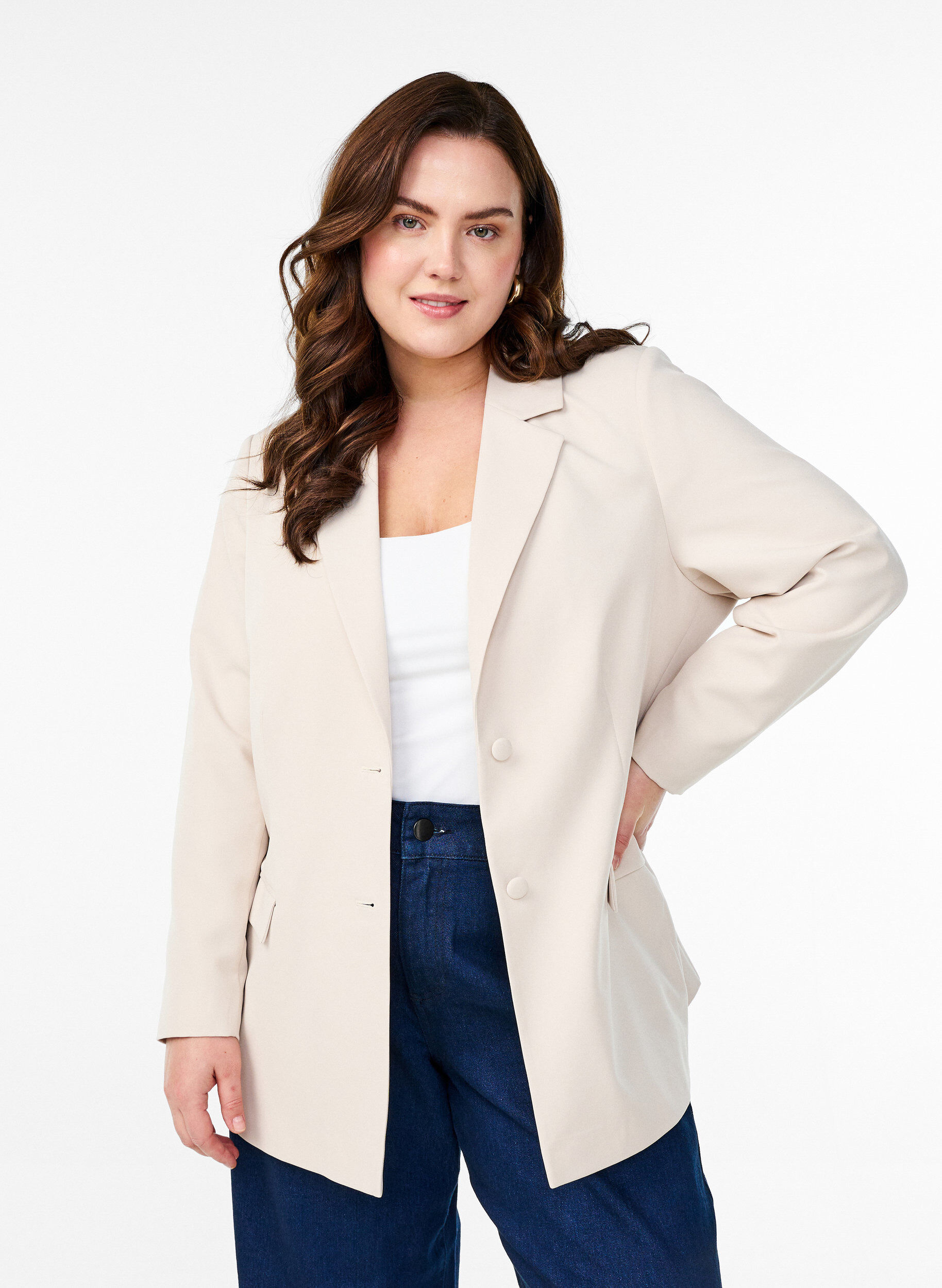 ZizziKlasyczny blezer zapinany na guziki, Beżowy, Model image number 0