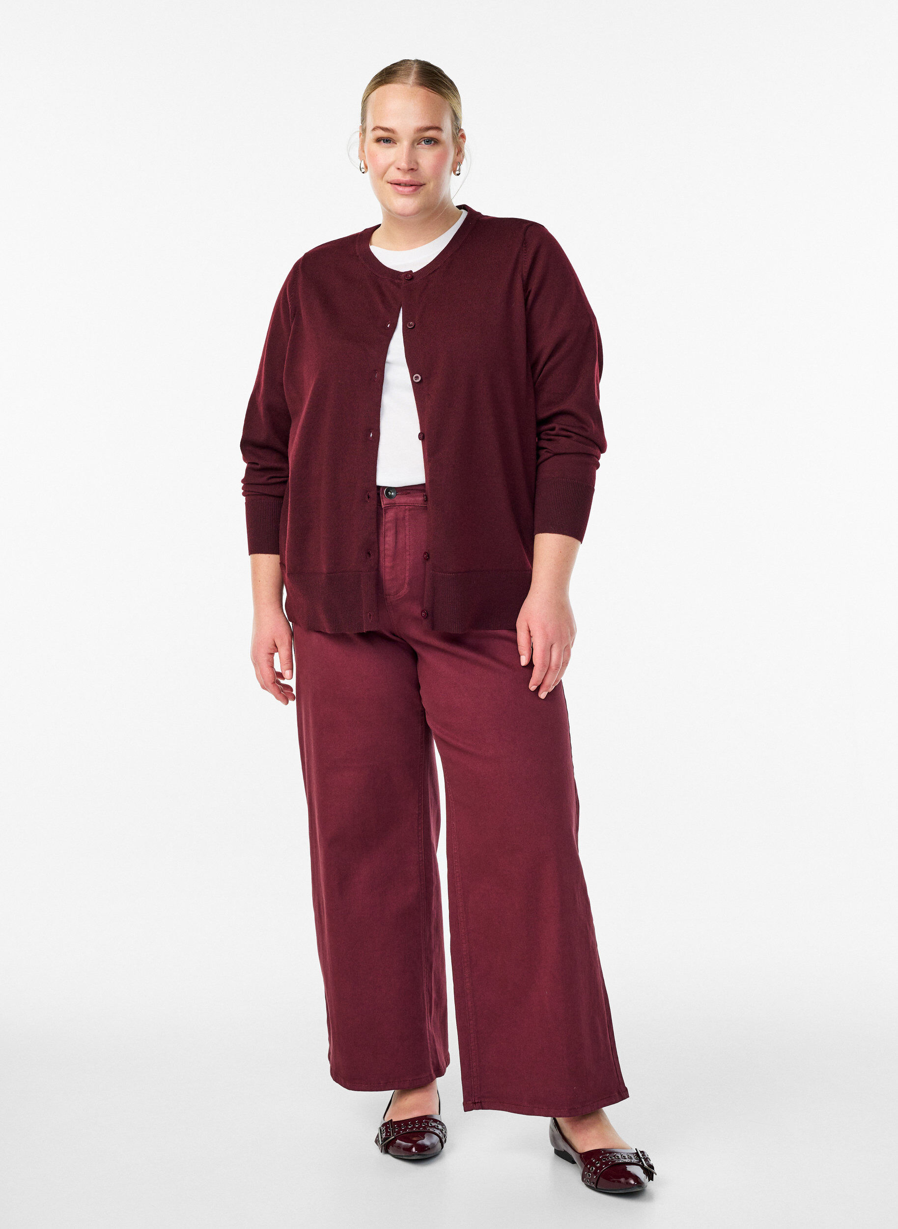 Zizzi FLASH &ndash; kardigan z drobnym splotem i okraglym dekoltem, Czerwony, Model image number 1