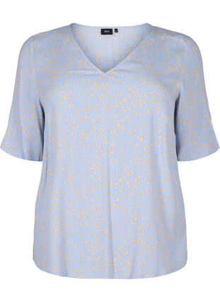 Wiskozowa bluzka z dekoltem w szpic i nadrukiem, Small Dot AOP, Packshot image number 0