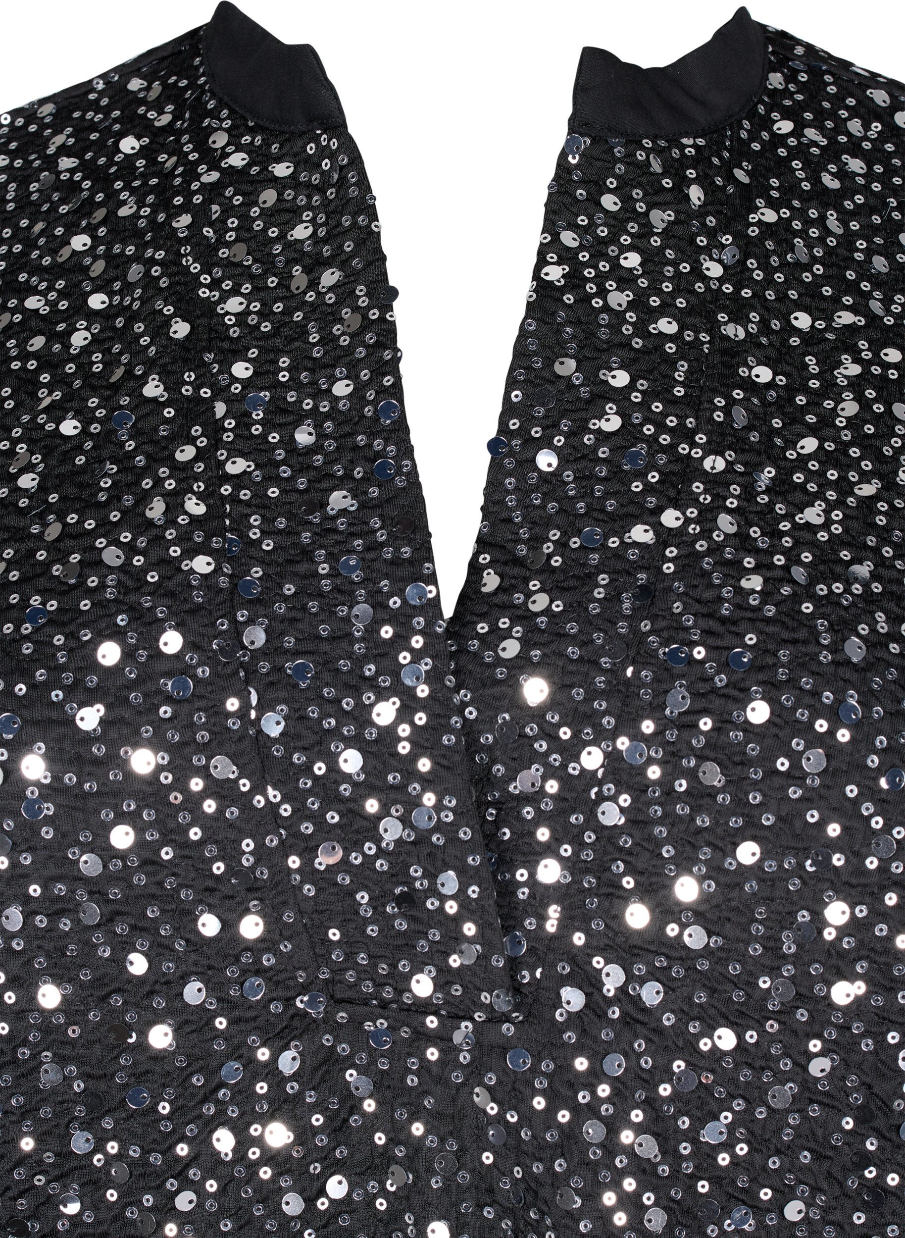 Zizzi Sukienka z cekinami, dekoltem w szpic i rekawami 3/4, Black w. Sequins, Packshot image number 2