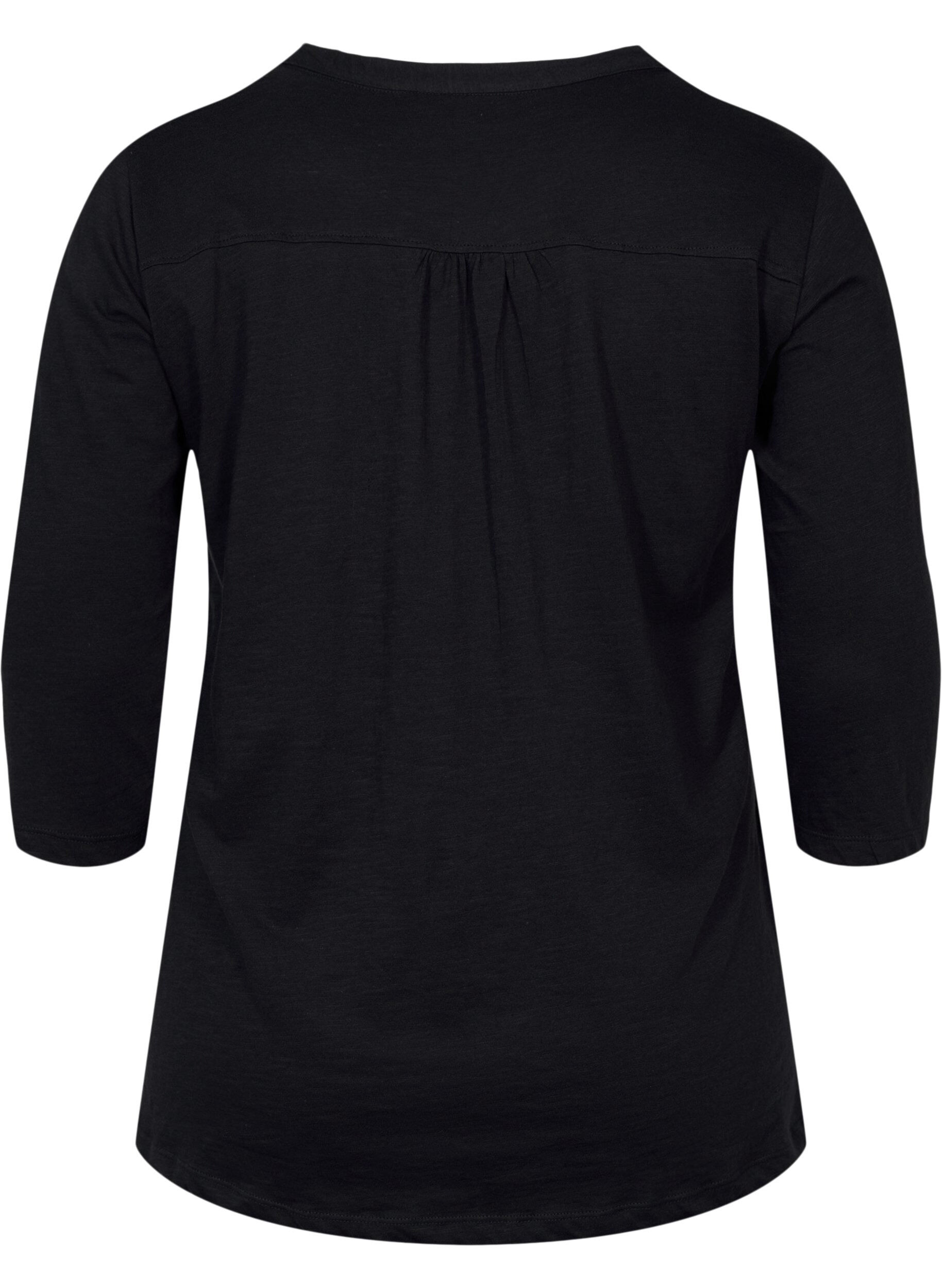 Zizzi Bawelniany top z rekawami 3/4, Black, Packshot image number 1