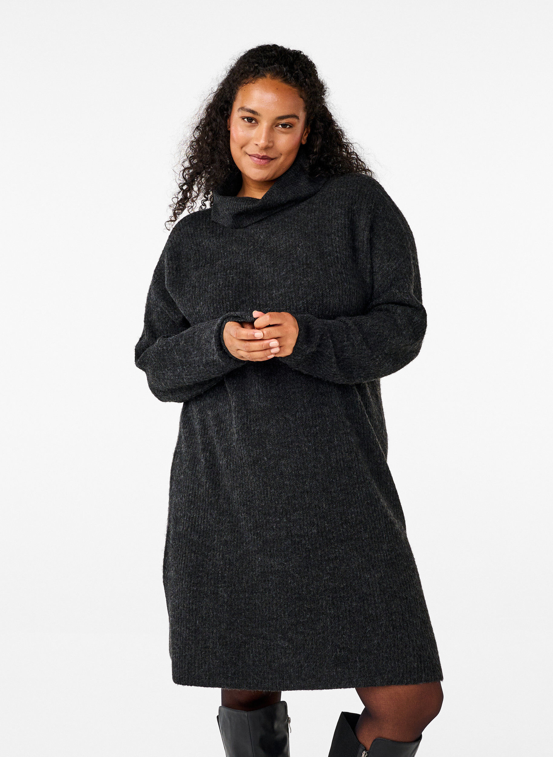ZizziDzianinowa sukienka z golfem, Ciemnoszary, Model image number 0