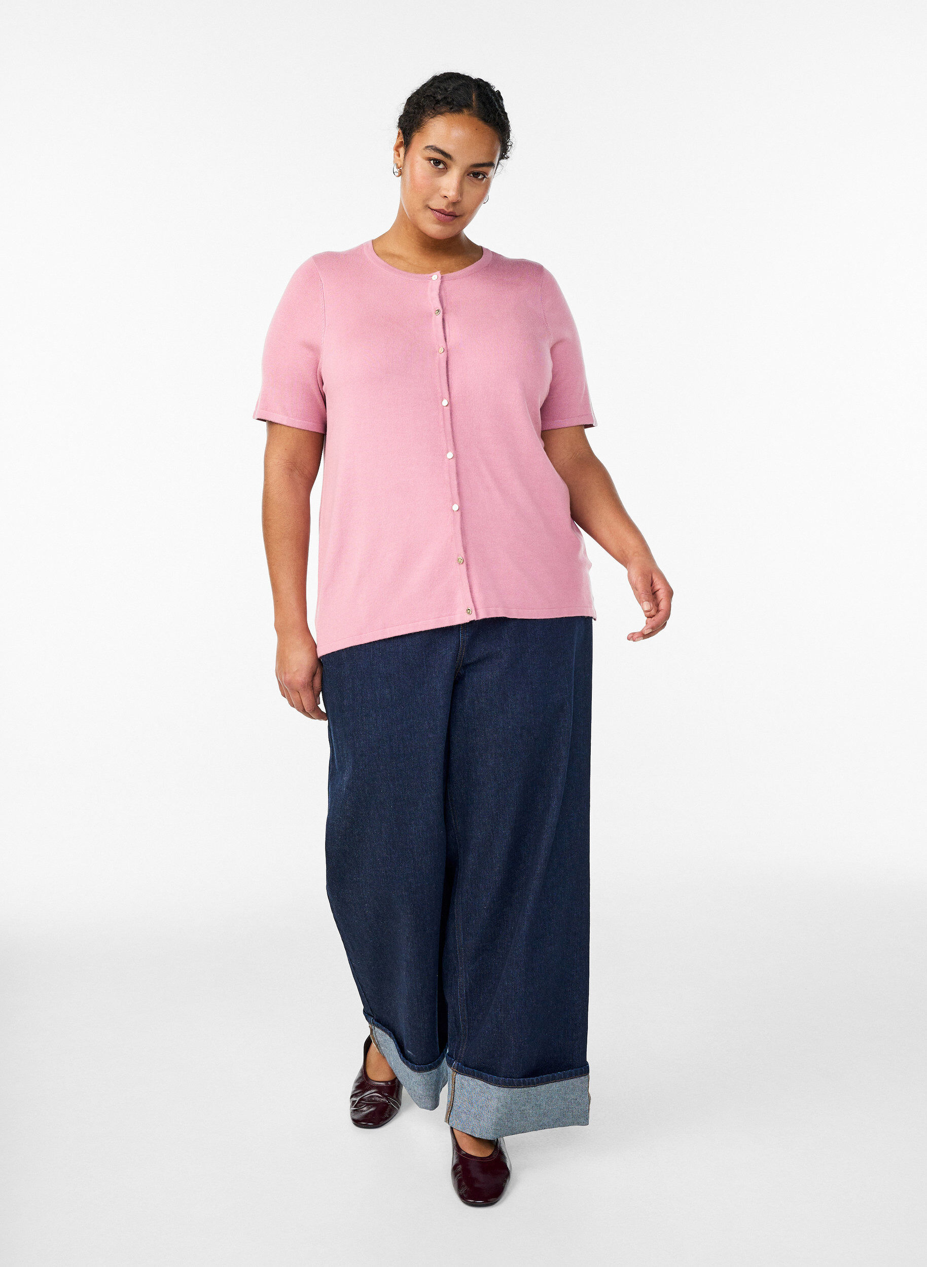 Zizzi Kr&oacute;tki kardigan dzianinowy z wiskozy, R&oacute;żowy, Model image number 1