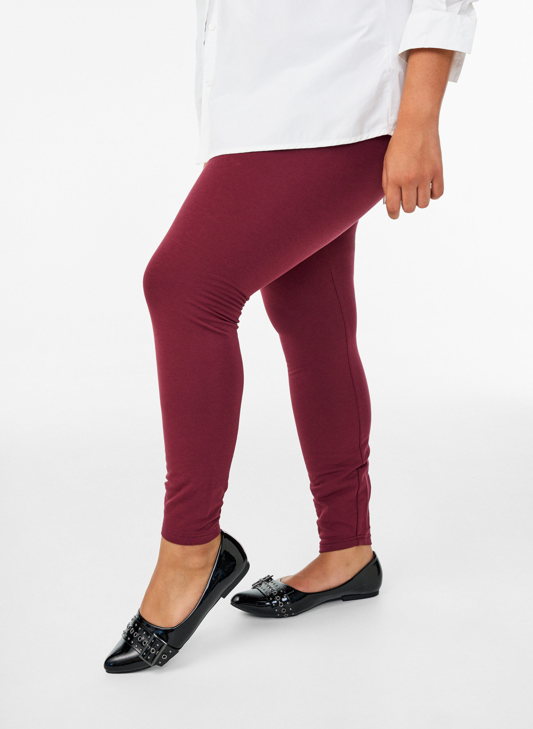 Bawelniane legginsy z podszewka, Ciemnobordowy, Model