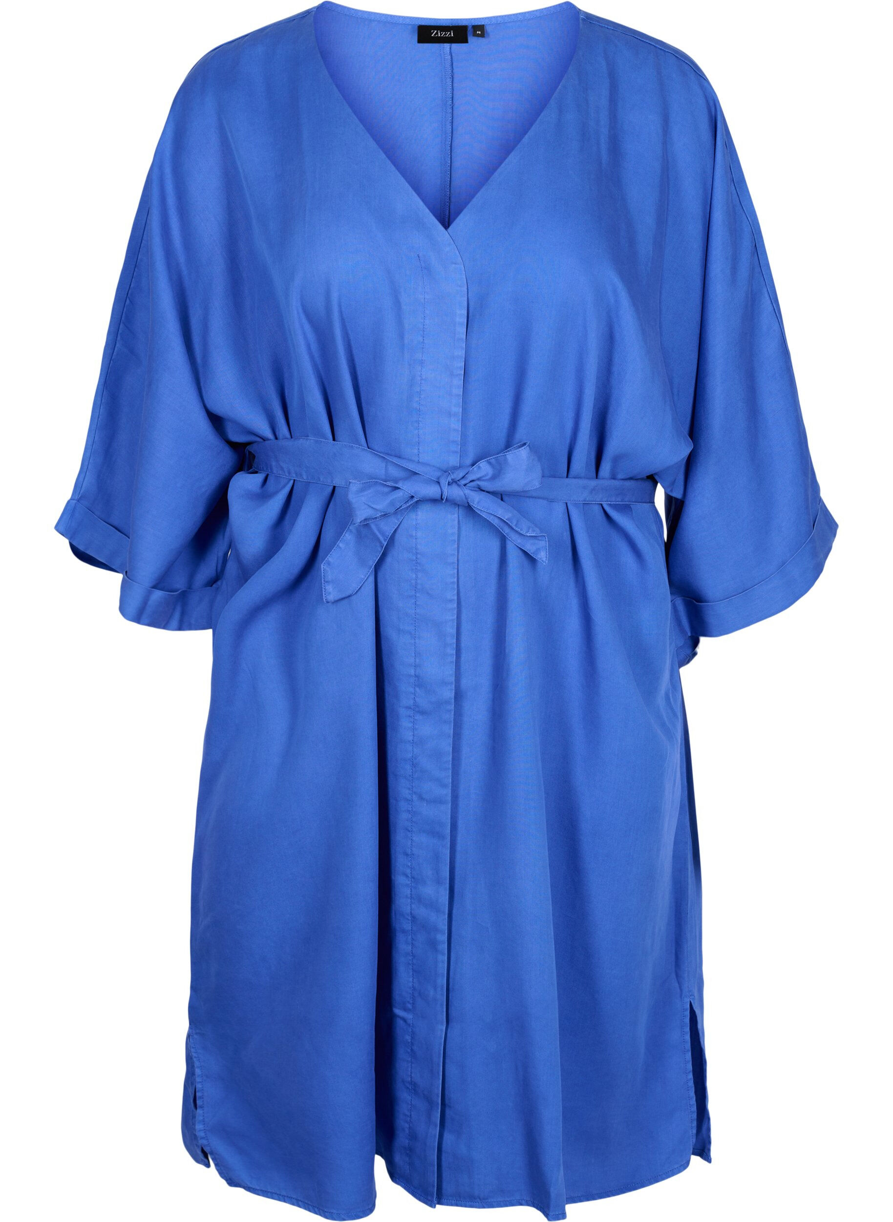 ZizziDress with 3/4 sleeves and tie-belt, Blue, Packshot image number 0