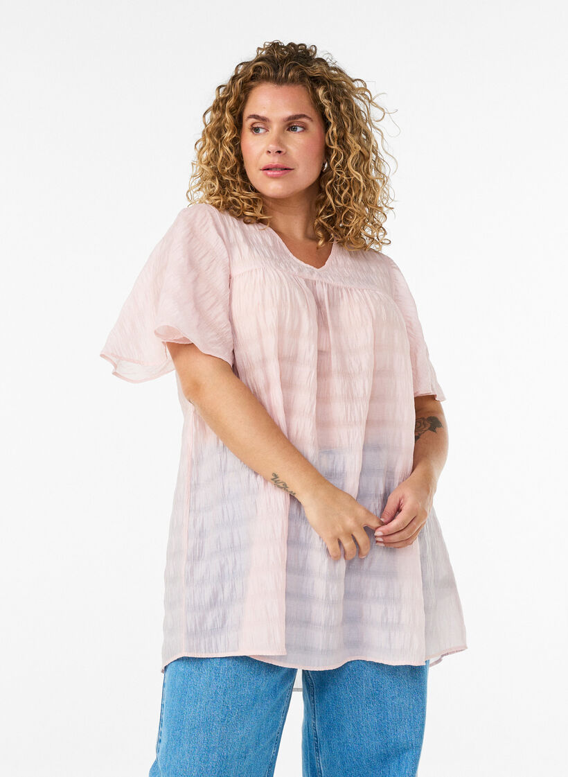 Tunika z lyocellu ze zwiewnymi rekawami, R&oacute;żowy, Model image number 0