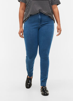 Bardzo waskie jeansy Amy z wysokim stanem, Mid Blue, Model image number 2