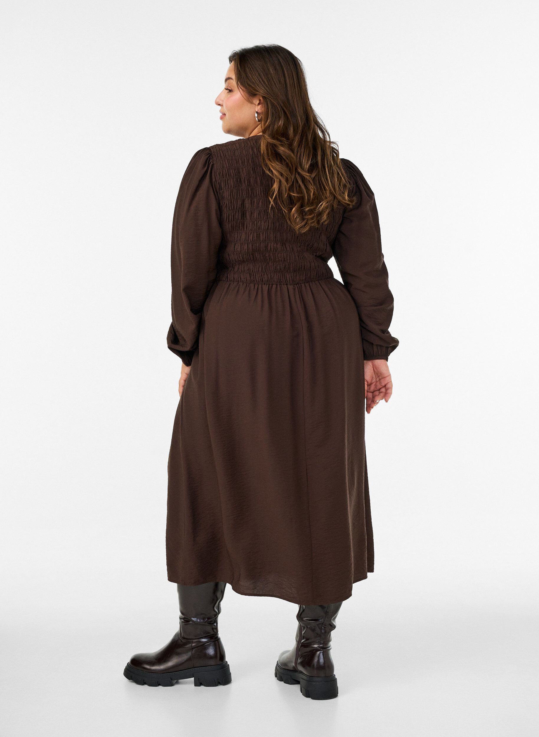 ZizziSukienka midi z wiskozy z marszczeniem, Brązowy, Model image number 2