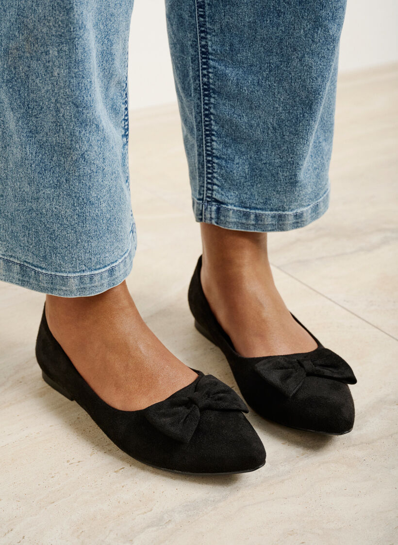 Szerokie – Baleriny z kokarda, Czarne, Image image number 0