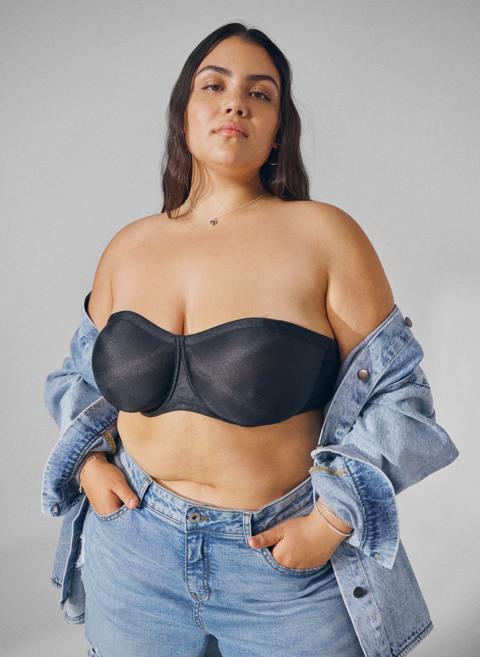 Zizzi Biustonosz bez ramiaczek z fiszbinami, Czarne, Image image number 0