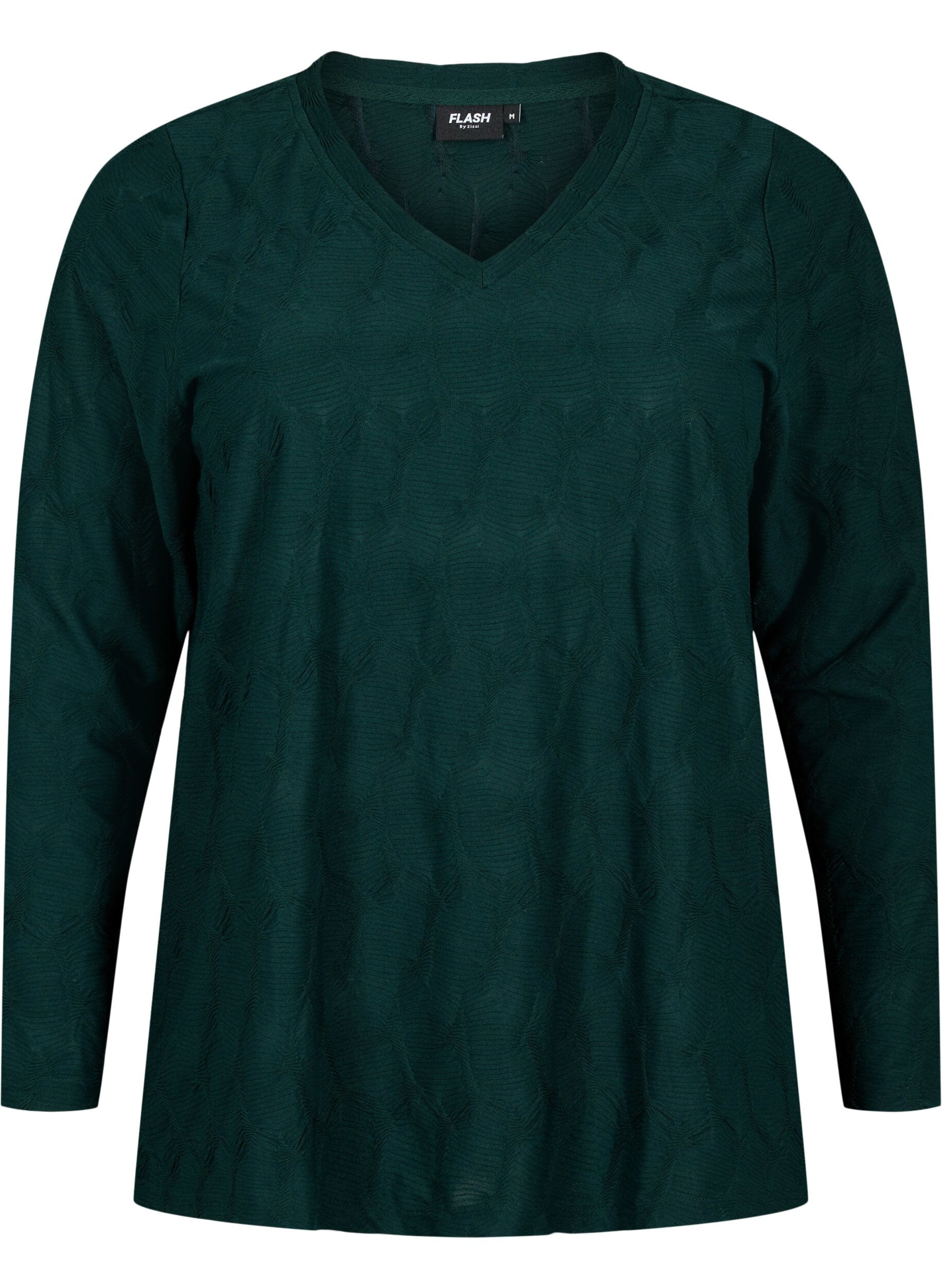 Zizzi FLASH &ndash; bluzka z dlugim rekawem ze strukturalnej tkaniny, Scarab, Packshot image number 0