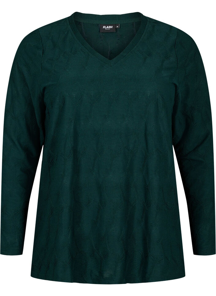 FLASH – bluzka z dlugim rekawem ze strukturalnej tkaniny, Scarab, Packshot image number 0