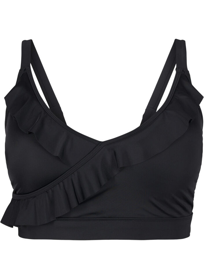 G&oacute;ra od bikini z falbankami i wyjmowanymi wkladkami, Czarne, Packshot image number 0