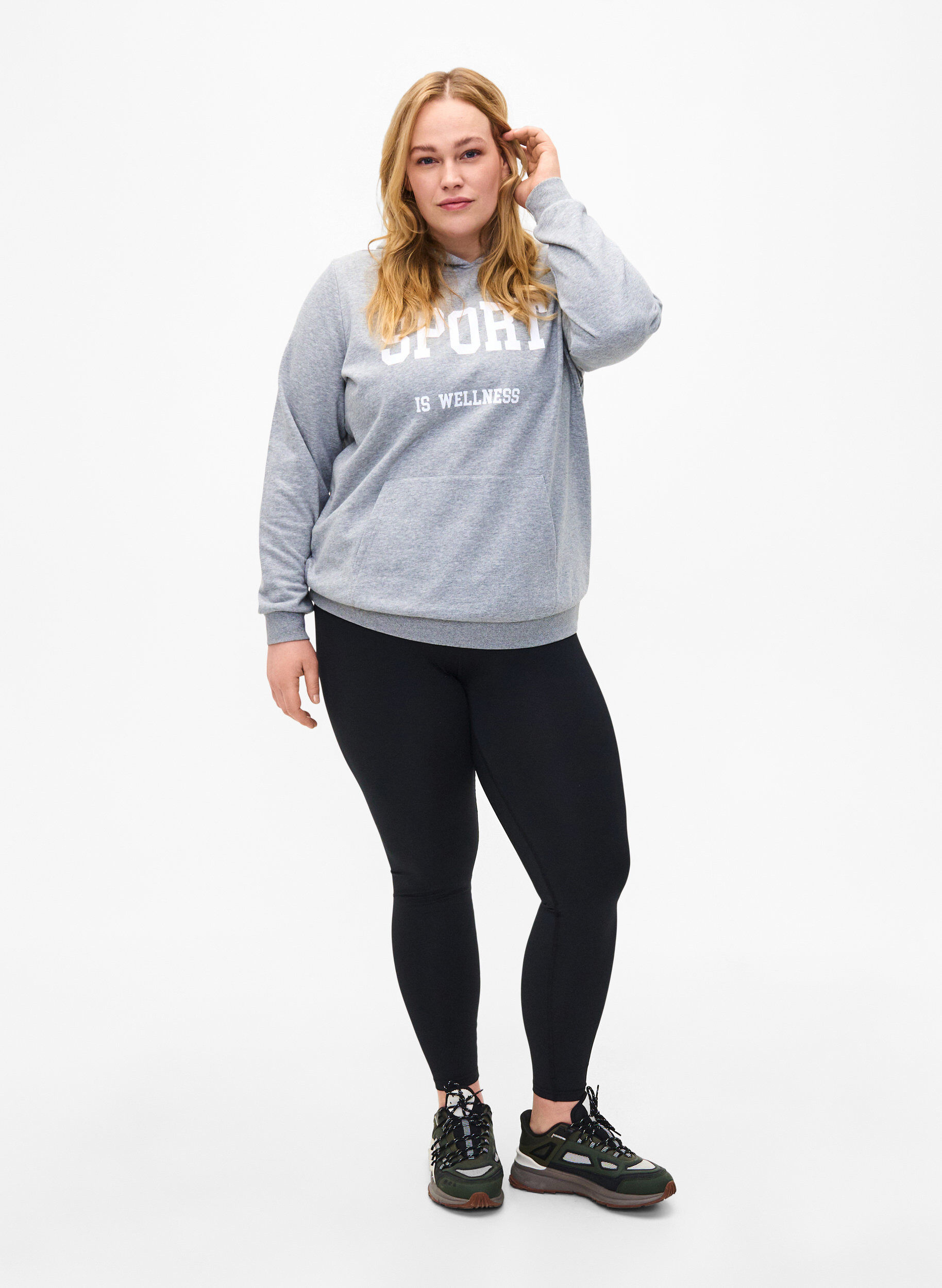 Zizzi Bluza z kapturem, Light Grey Melange, Model image number 2