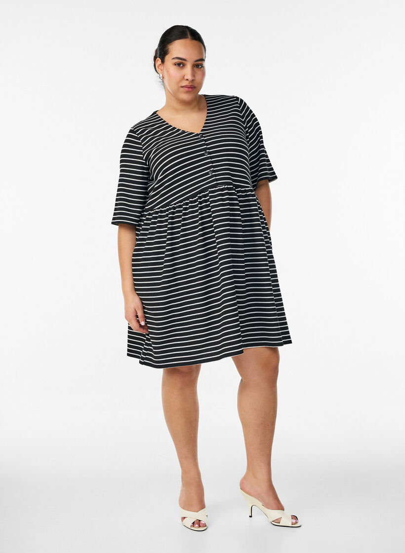 Sukienka o prazkowanej fakturze i kroju empire, Biały, Model image number 1