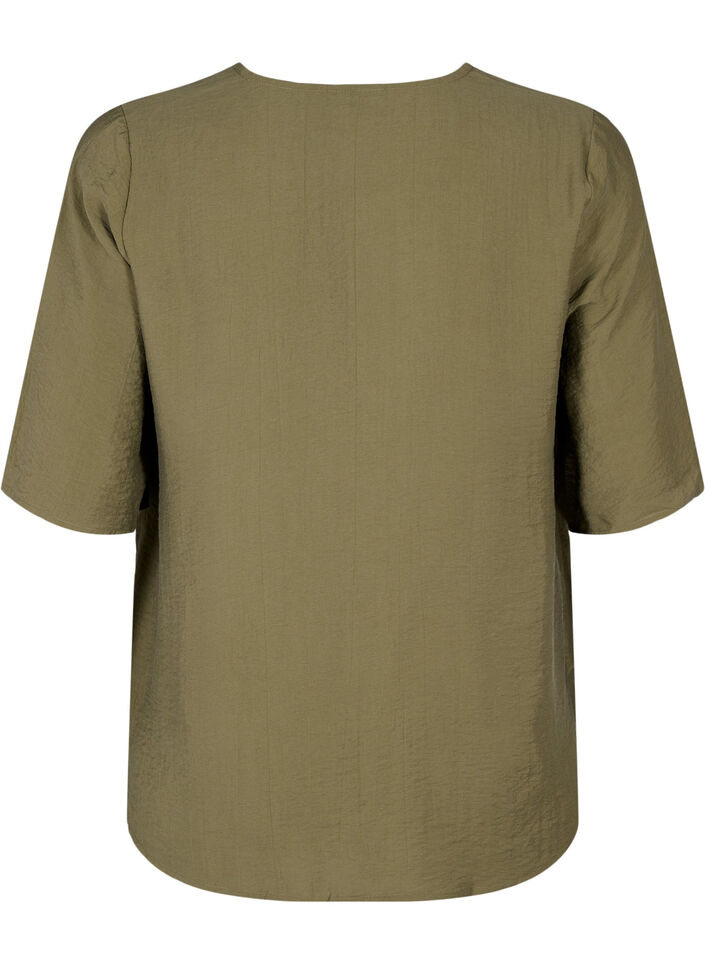 Bluzka z wiskozy z dekoltem w szpic i haftowanym detalem, Zielony, Packshot image number 1