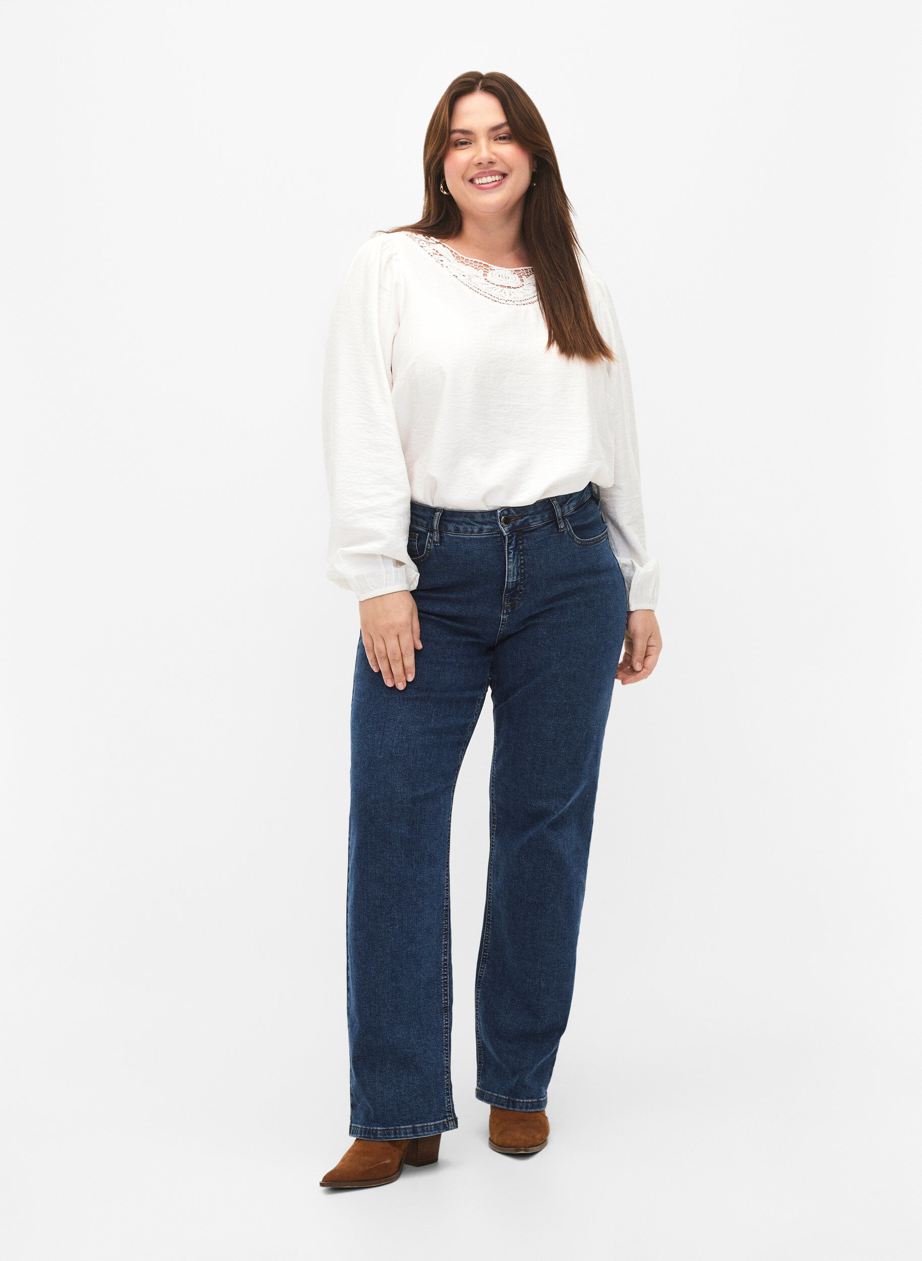 Zizzi Bluzka z wiskozy z szydelkowym detalem, Bright White, Model image number 2