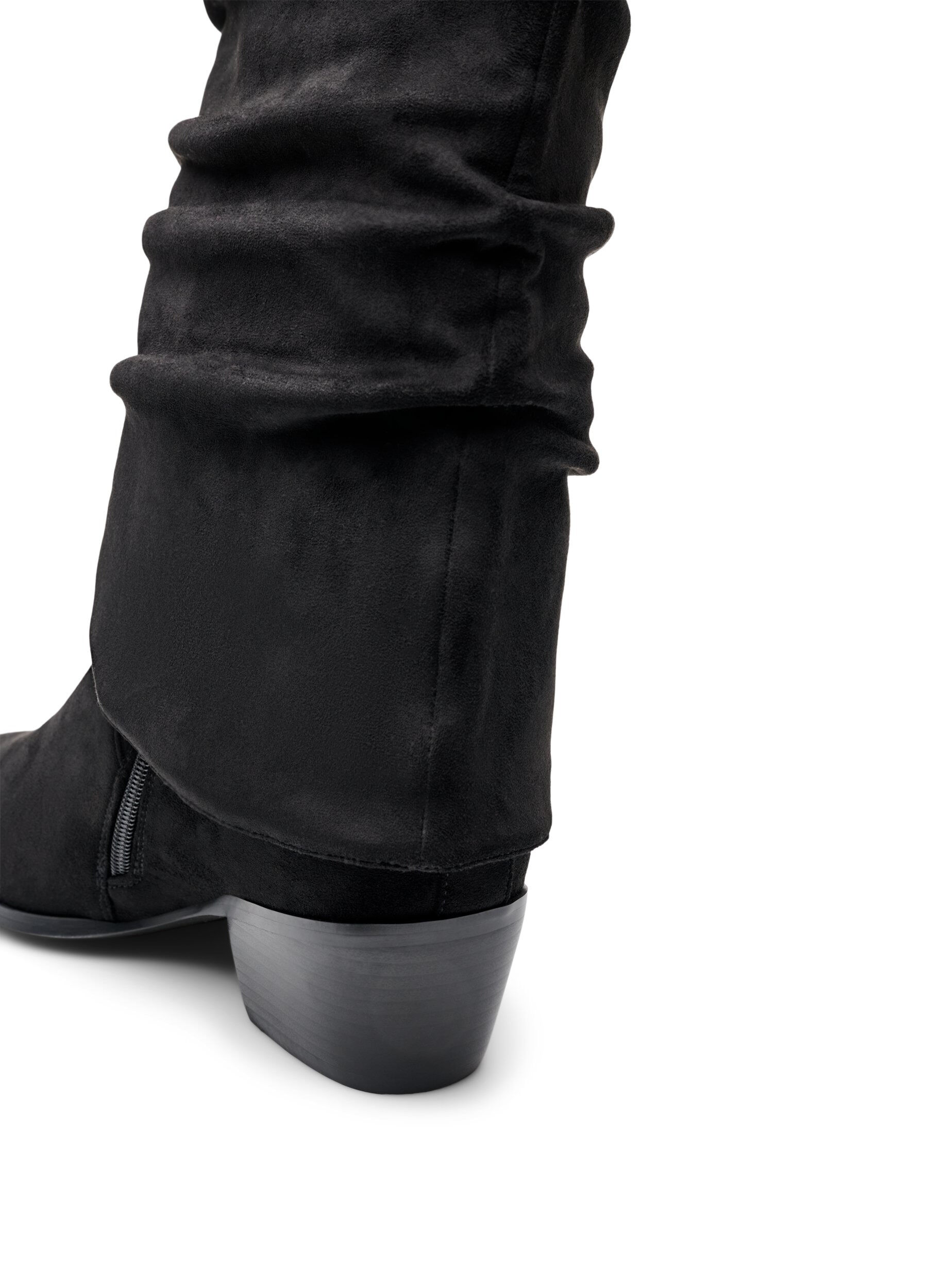 ZizziDlugie buty w stylu zamszowym z odpinanym cholewem, Czarne, Packshot image number 3