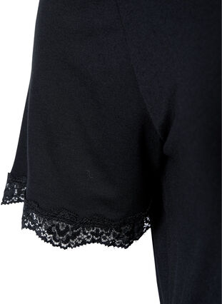 Wiskozowa koszulka nocna z krótkim rekawem i koronkowymi brzegami, Black, Packshot image number 2