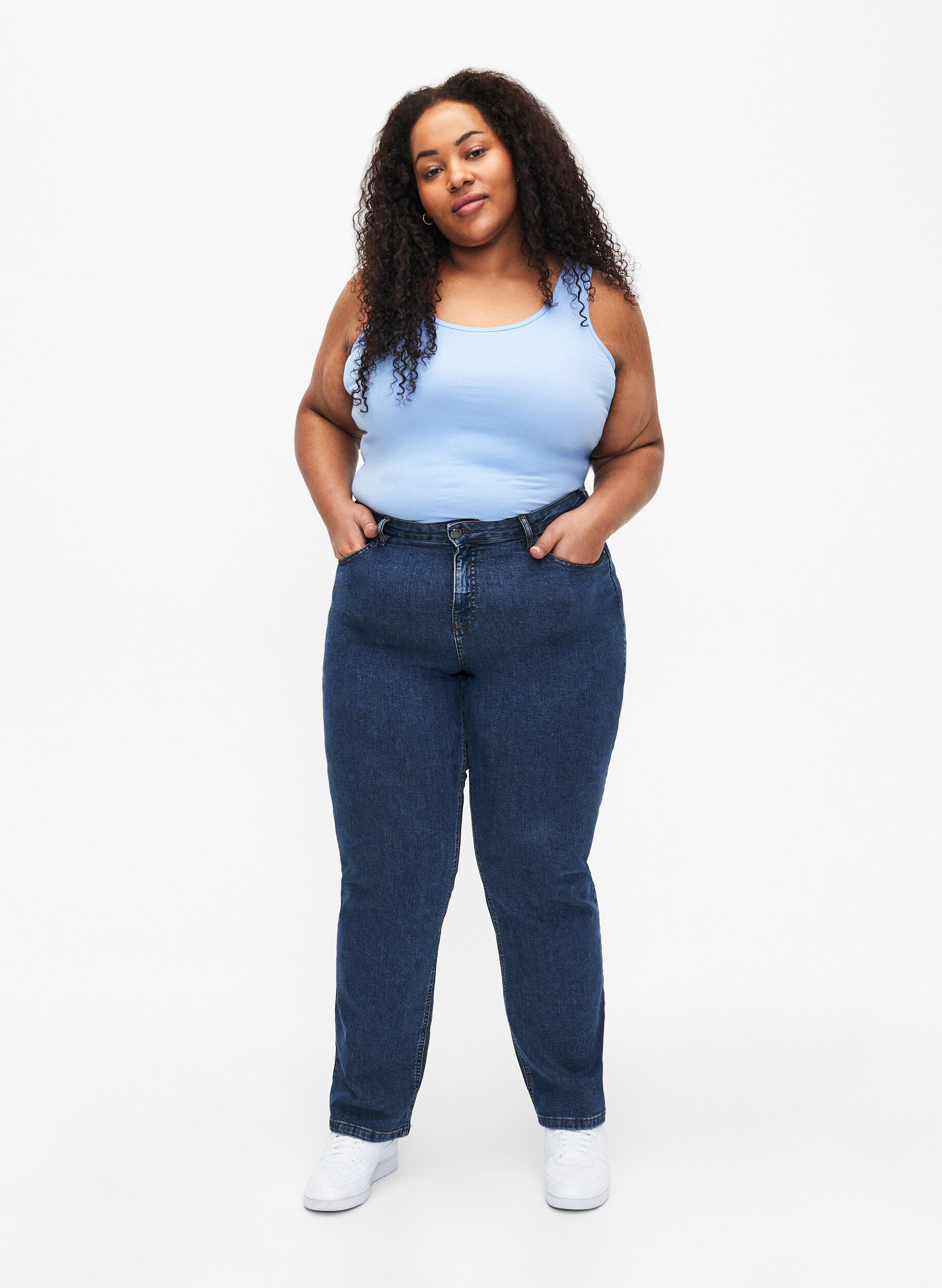 Zizzi Podstawowy top bawelniany w jednolitym kolorze, Niebieskie, Model image number 1