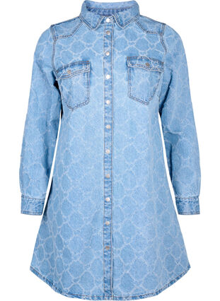 Jeansowa sukienka z przetarciami, Blue denim, Packshot image number 0