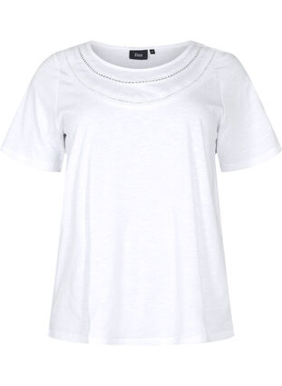 Bawelniana koszulka z koronkowa wstazka, Bright White, Packshot image number 0