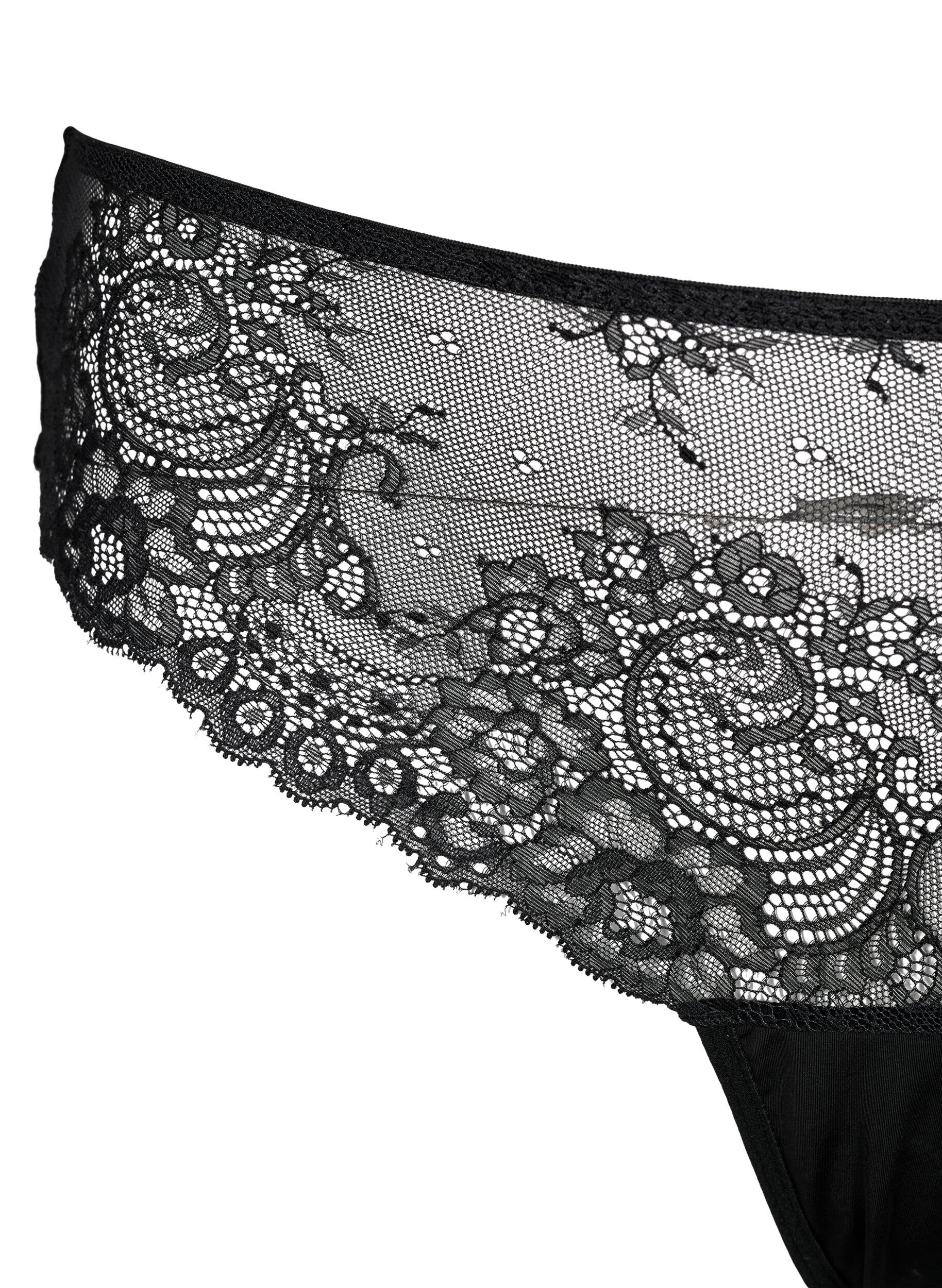 Zizzi Lace g-string with regular waist, Black, Packshot image number 2