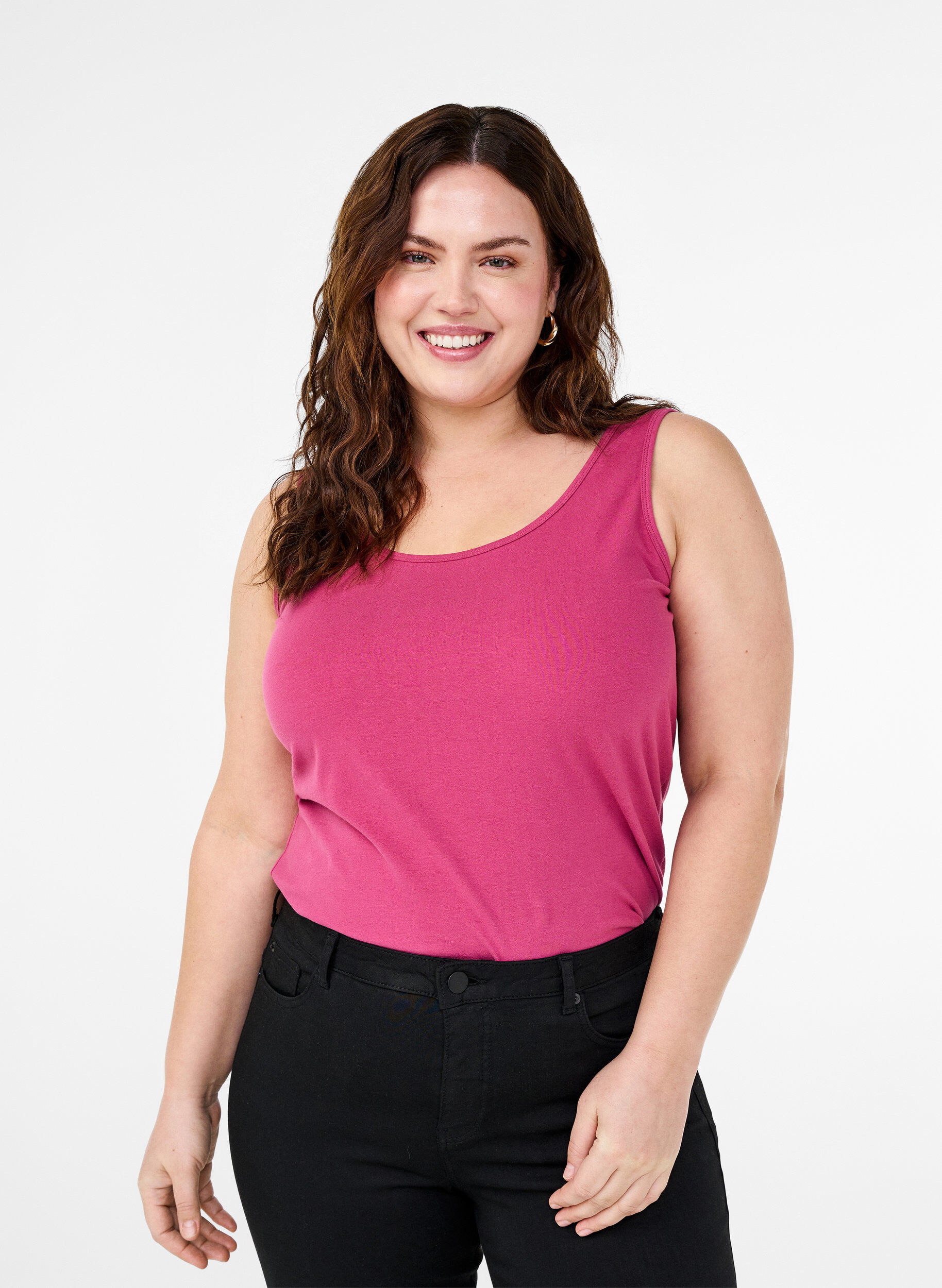 Zizzi Podstawowy top bawelniany w jednolitym kolorze, Czerwony, Model image number 0