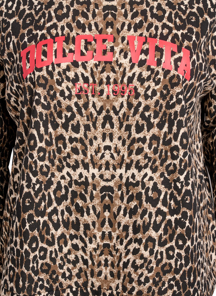 Bluza z nadrukiem w stylu leopard oraz z nadrukiem z haslem, Brązowy, Packshot image number 2