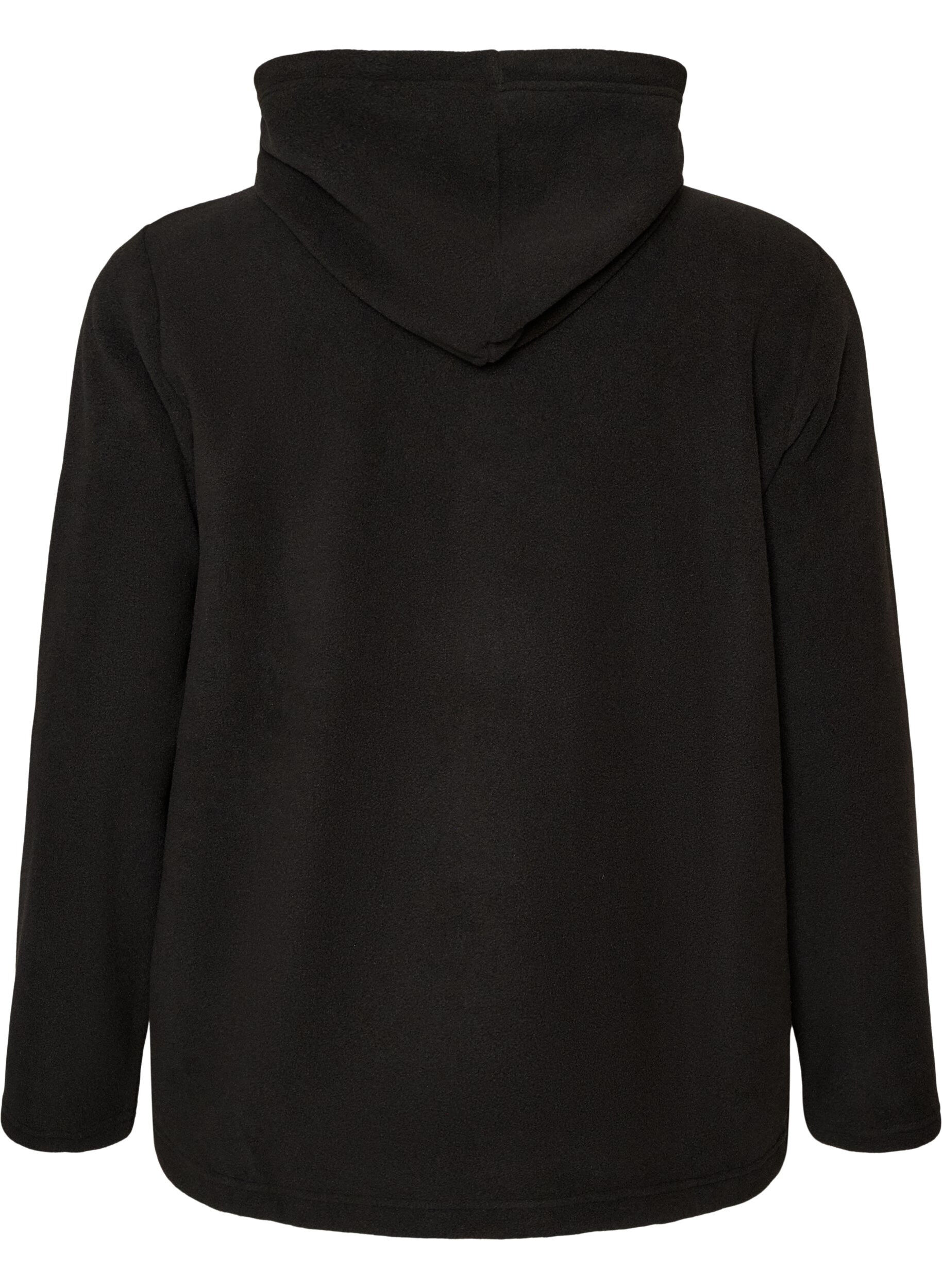 ZizziBluza z kapturem z polaru z wysokim kolnierzem i haftowanym tekstem, Czarne, Packshot image number 1