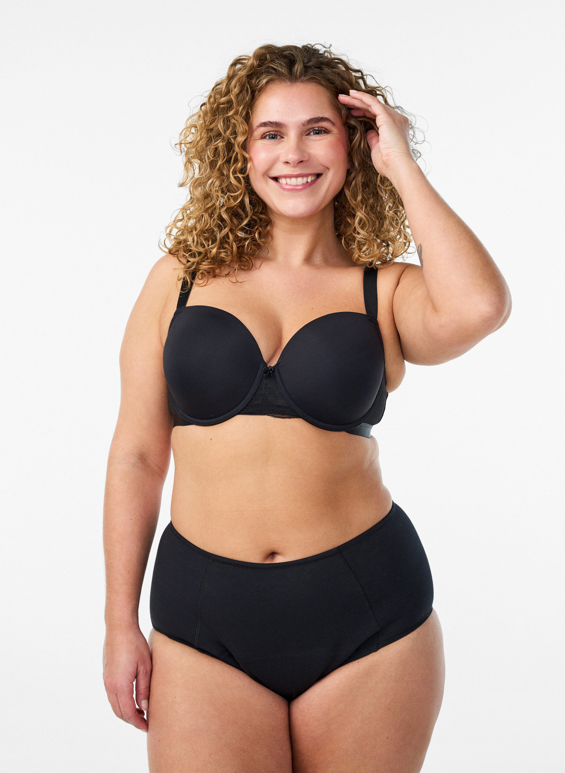 Majtki menstruacyjne na noc z wysokim stanem z bawelny, Czarne, Model