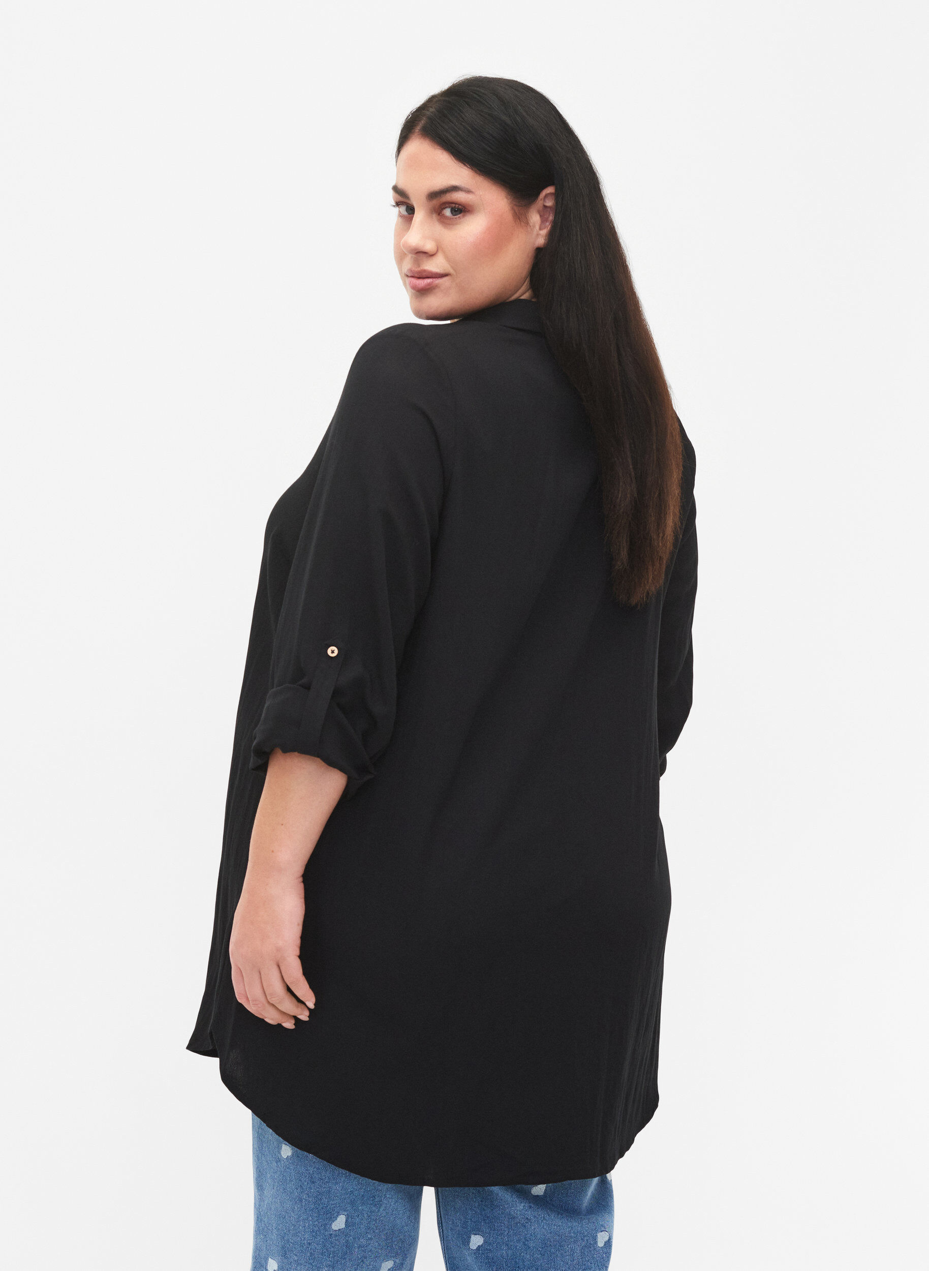 Zizzi Long plain viscose shirt, Black, Model image number 1
