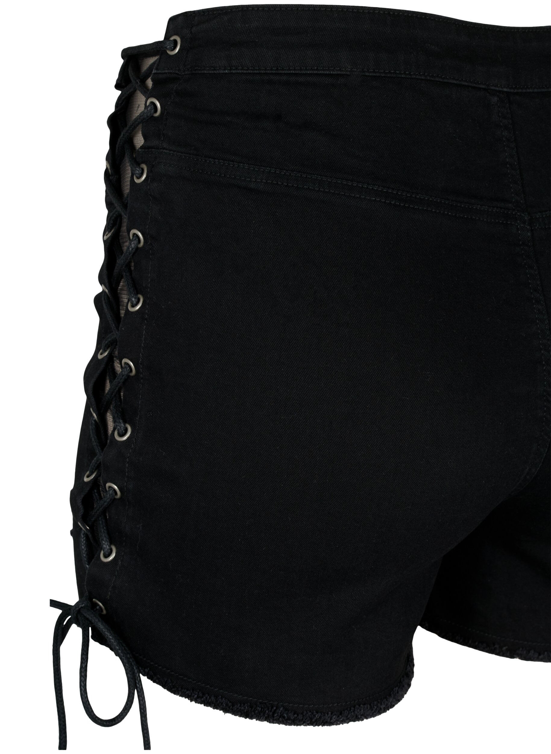 Zizzi Podarte szorty jeansowe ze sznurkiem w pasie, Black Denim, Packshot image number 3