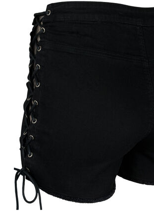 Podarte szorty jeansowe ze sznurkiem w pasie, Black Denim, Packshot image number 3