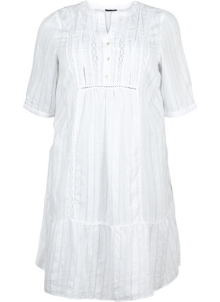 Sukienka z wiskozy w paski z koronkowymi wstazkami, Bright White, Packshot image number 0