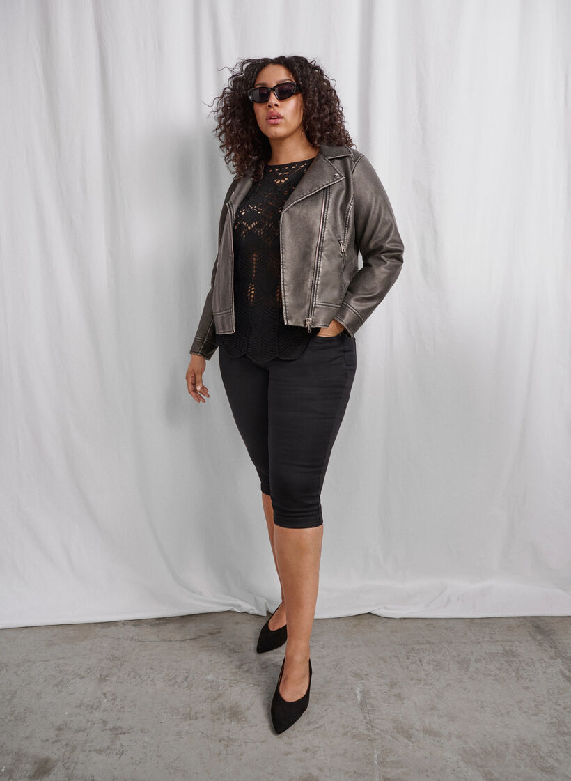 Dzianinowa bluzka z koronkowym wzorem, Black, Image image number 0