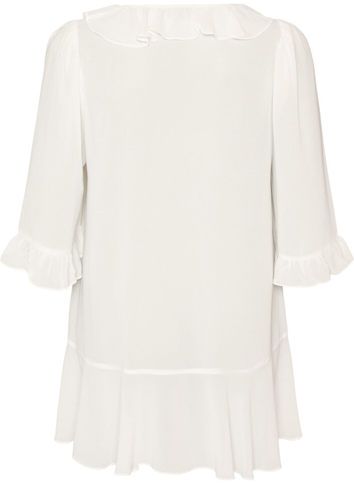 Tunika z falbankami i rekawami 3/4, Biały, Packshot image number 1