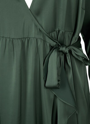 Satynowa sukienka kopertowa z dlugim rekawem, Duck Green, Packshot image number 2