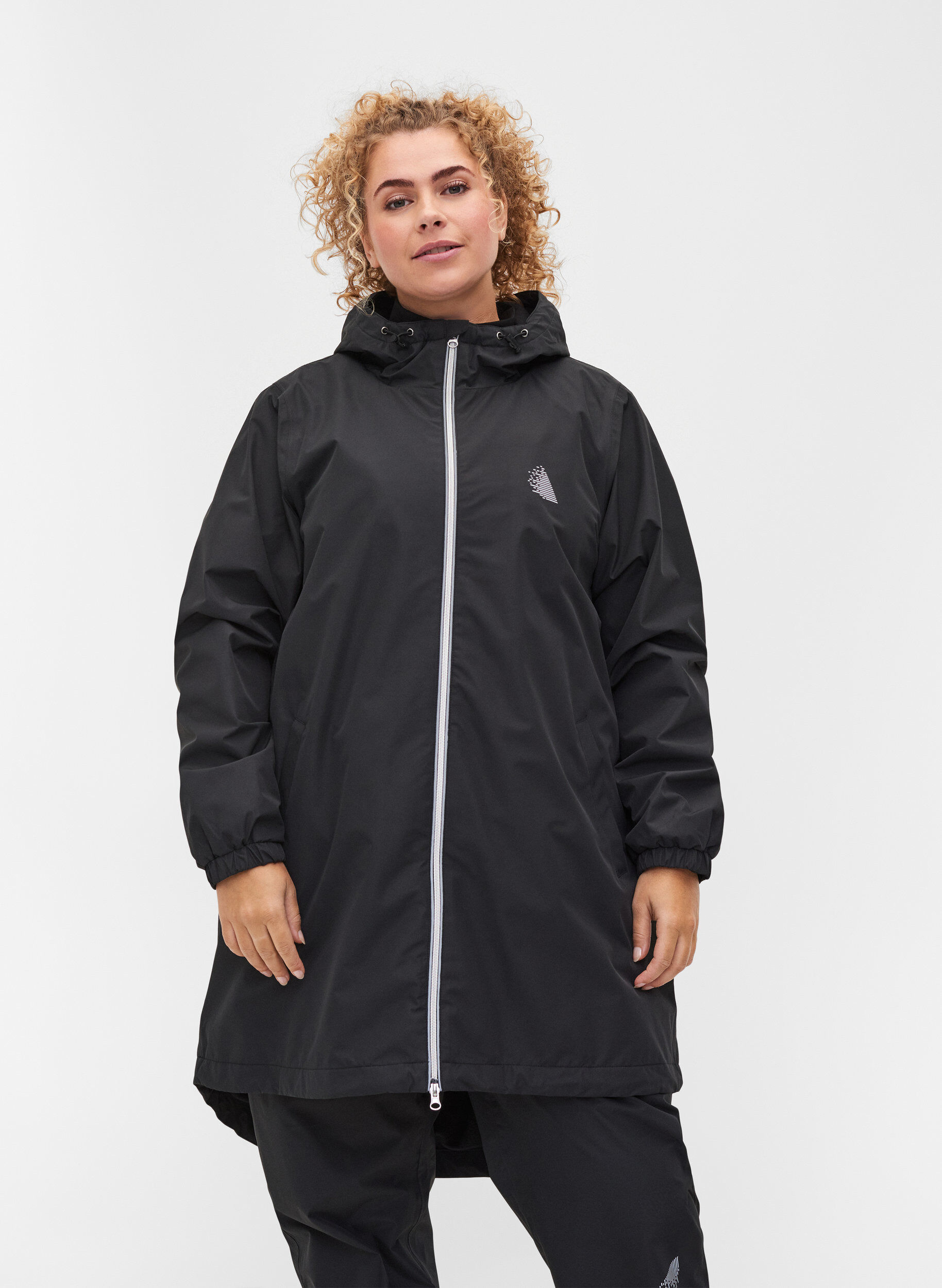 Zizzi Hooded rain jacket with reflective piping, Black, Model image number 0