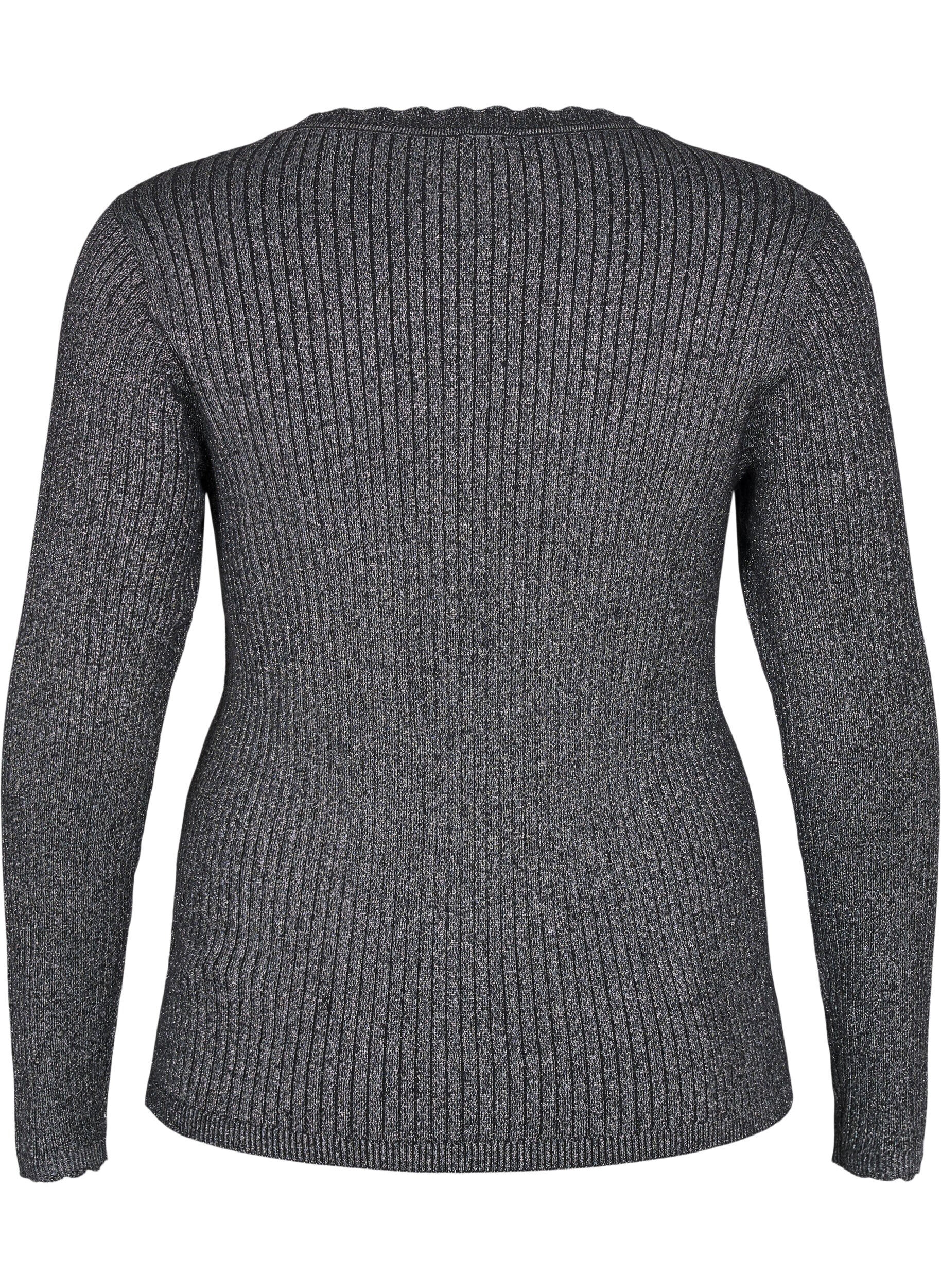 Zizzi Dopasowana dzianinowa bluzka z brokatowa nitka, Czarne, Packshot image number 1