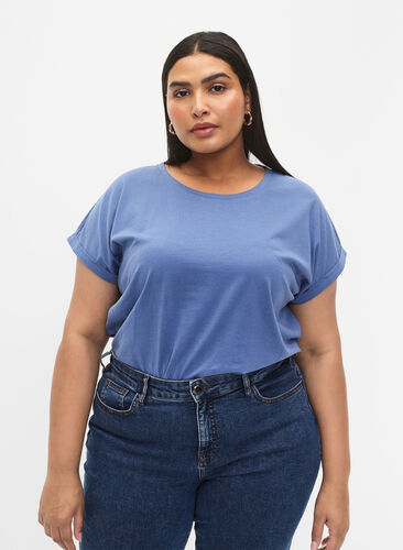 T-shirt z krótkim rekawem z mieszanki bawelny, Moonlight Blue, Model image number 0